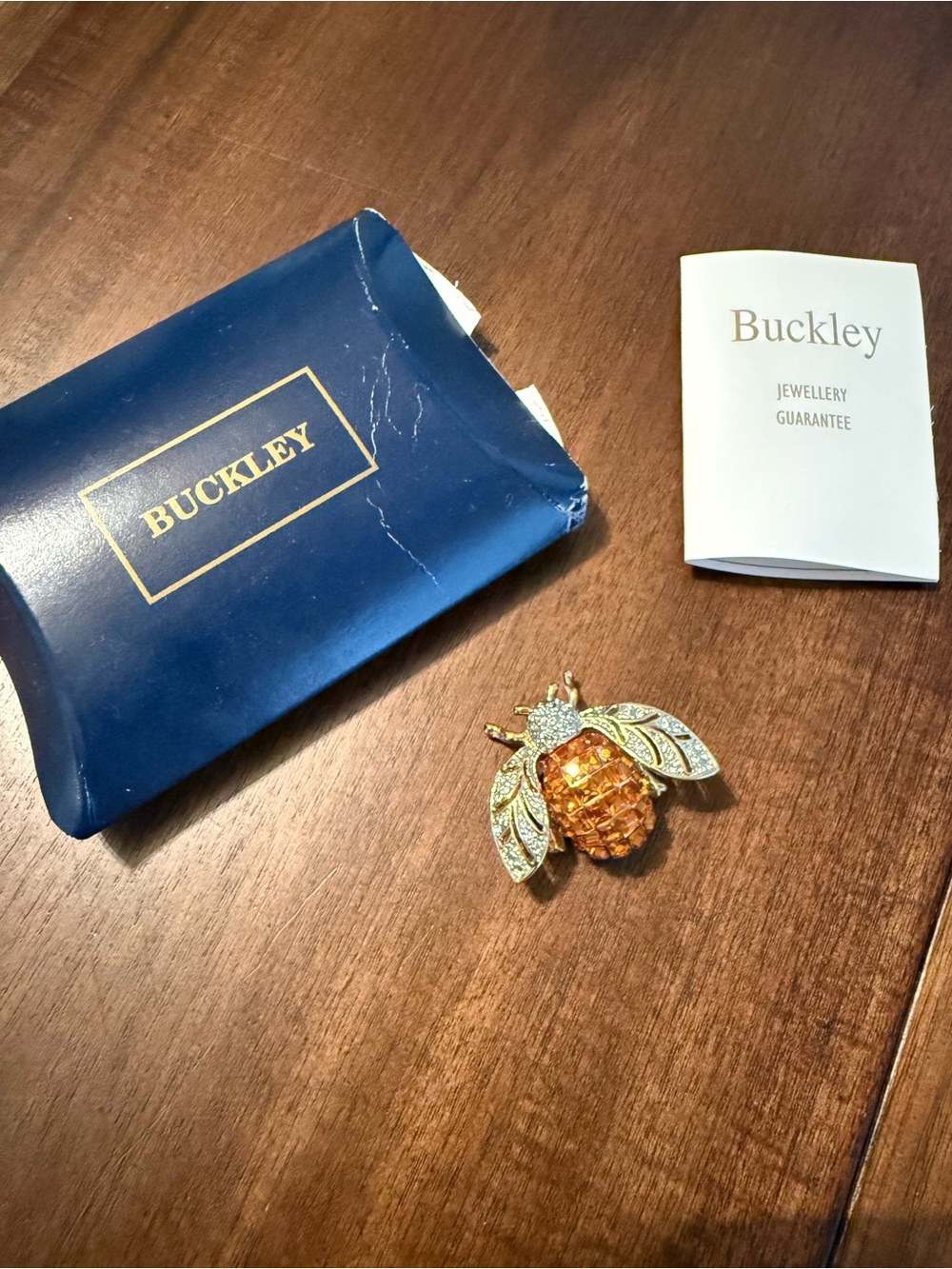 Buckley Gold-Tone Bee Brooch with Amber Body and Crystal Wings